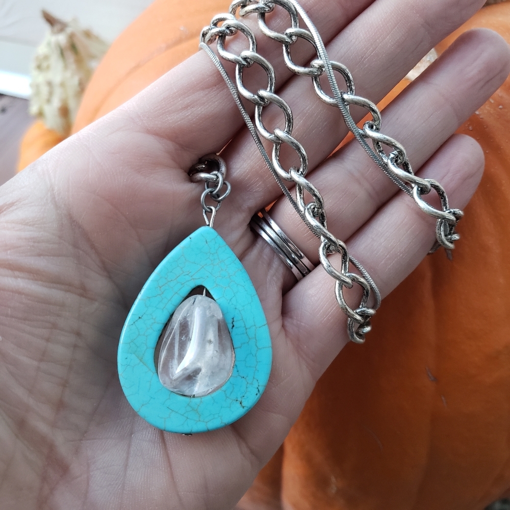 Long asymmetrical howlite & crystal necklace